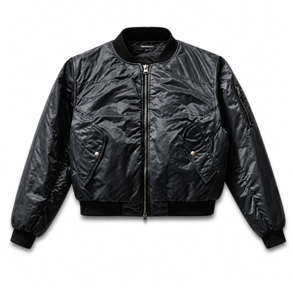 Custom Glossy Black Bomber Jacket Wholesale