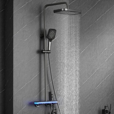 Grey Thermostatic Exposed Shower System Supplier for Hotel Projects with LED Display