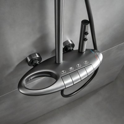 Wholesale Grey 4-Function Exposed Shower System with Hand Shower and Piano Buttons
