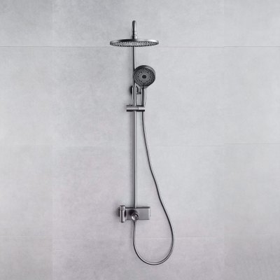 Grey Compact Exposed Shower System Manufacturer with Camera-Inspired Valve
