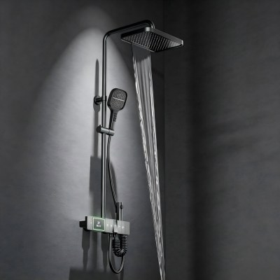 Grey Five-Function Thermostatic Exposed Shower System with Digital Display
