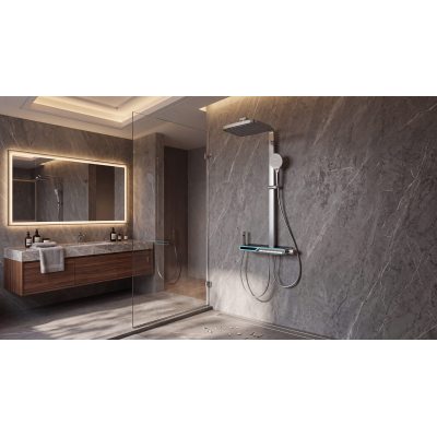 Chrome Five-Function Thermostatic Exposed Shower System with LED Lighting