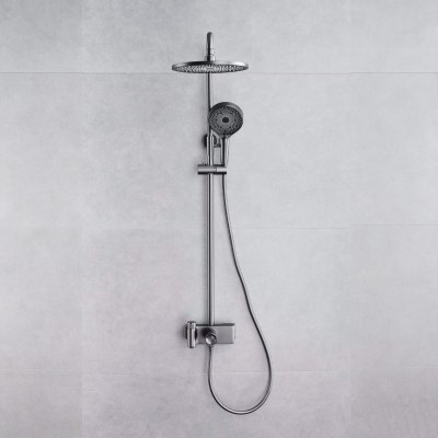 Grey Compact Three-Function Exposed Shower System for Apartment Projects
