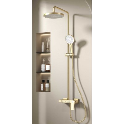 Brushed Gold Three-Function Exposed Shower System with Piano Key Controls