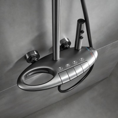 Grey Brass Exposed Shower System Suppliers for Hotel Projects with Piano Key Controls