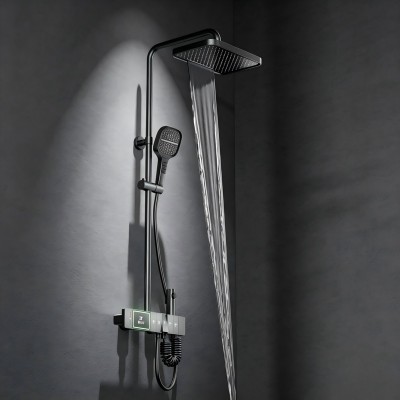Grey Exposed Thermostatic Shower System Manufacturer with LED Temperature Display