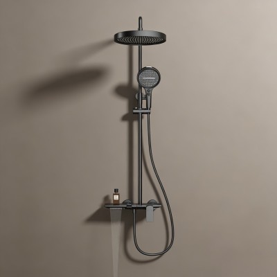 Black Rain Head Shower System Manufacturer with Piano Key Controls