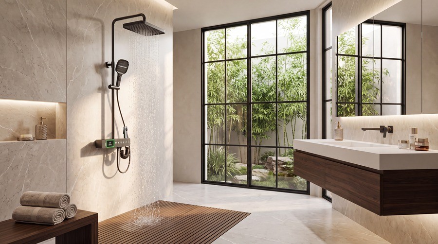Beautiful Exposed Pipe Shower System Design