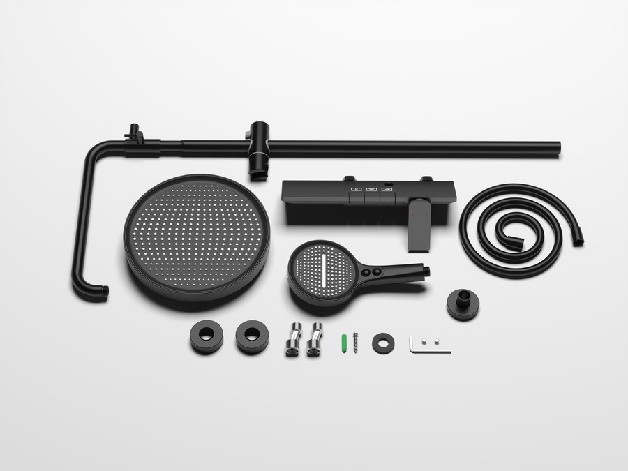 Exposed rainfall shower system & Multi-Mode Hand Shower