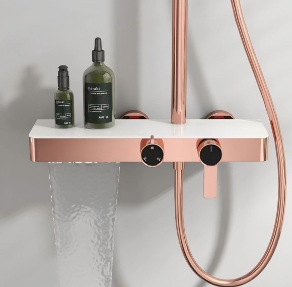 Premium Rose Gold PVD Finish Creates Designer Bathroom Style | Shiny Rose Gold | Exposed Shower System | Supplier for Bathroom Projects
