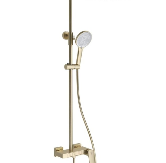 Piano Button Control Creates Premium Shower Experience | Brushed Gold | Exposed Shower System | Supplier for Bathroom Projects