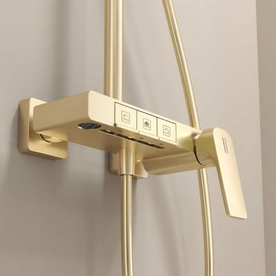 Piano Button Control Creates Premium Shower Experience | Brushed Gold | Exposed Shower System | Supplier for Bathroom Projects