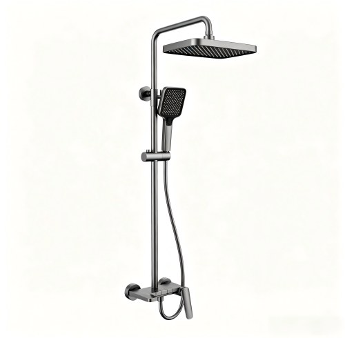 Grey Square Exposed Shower System Supplier with Rainfall and Handheld Spray