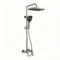 Grey Square Exposed Shower System Supplier with Rainfall and Handheld Spray