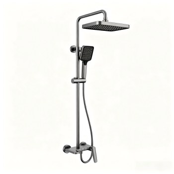 Grey Square Exposed Shower System Supplier with Rainfall and Handheld Spray