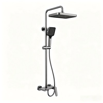 Grey Square Exposed Shower System Supplier with Rainfall and Handheld Spray
