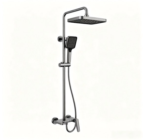 Grey Square Exposed Shower System Supplier with Rainfall and Handheld Spray