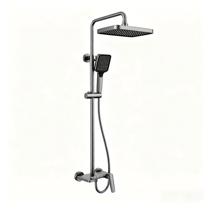 Grey Square Exposed Shower System Supplier with Rainfall and Handheld Spray