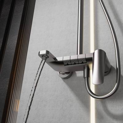 Grey Square Exposed Shower System Supplier with Rainfall and Handheld Spray