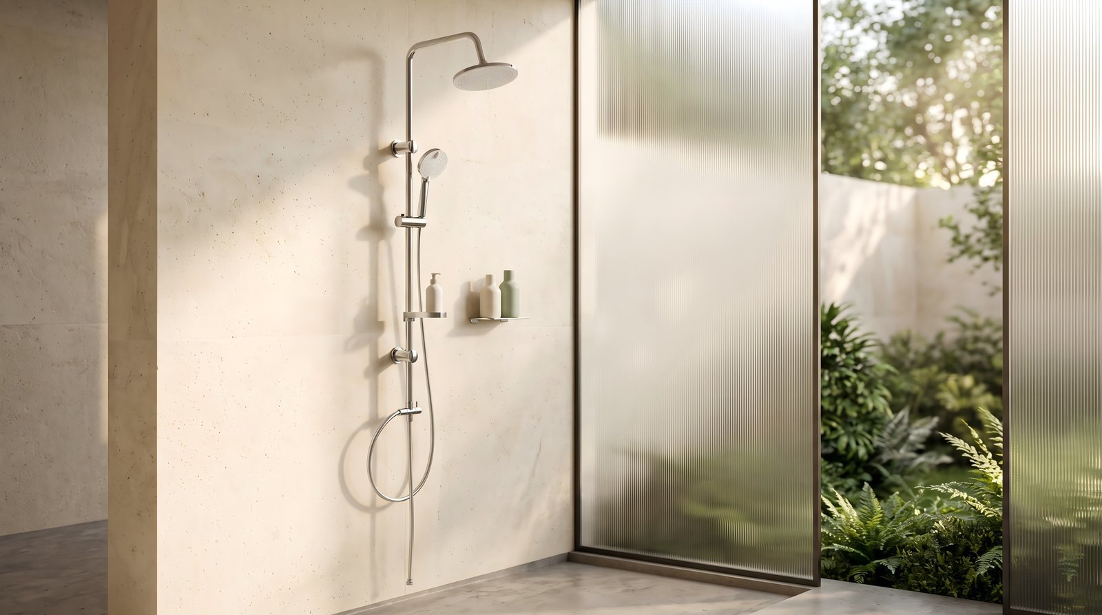 Chrome Exposed Shower System with Soap Shelf Wholesale Supplier for Bathroom Projects