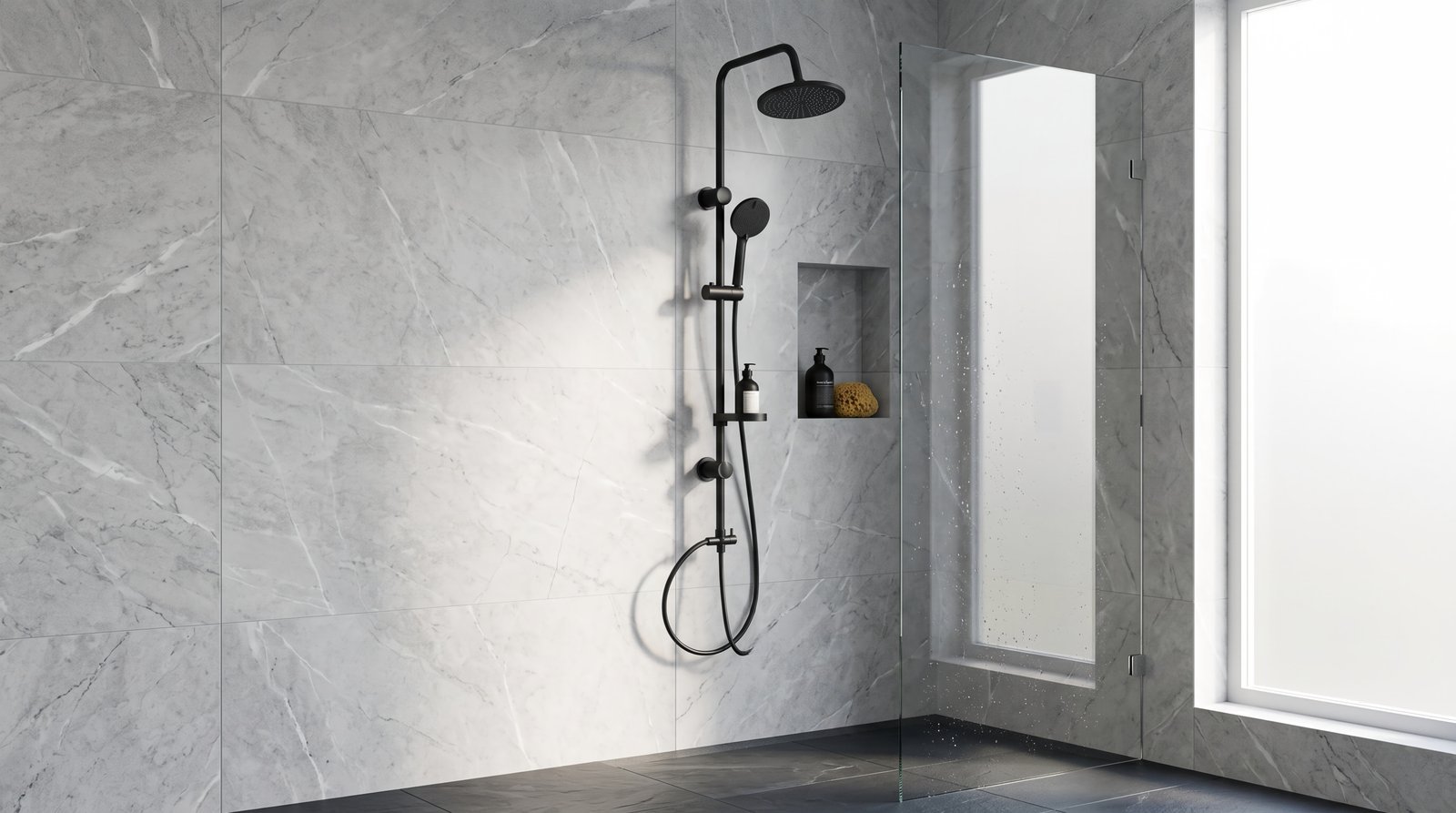 Height-Adjustable Shower Column with Brass Diverter