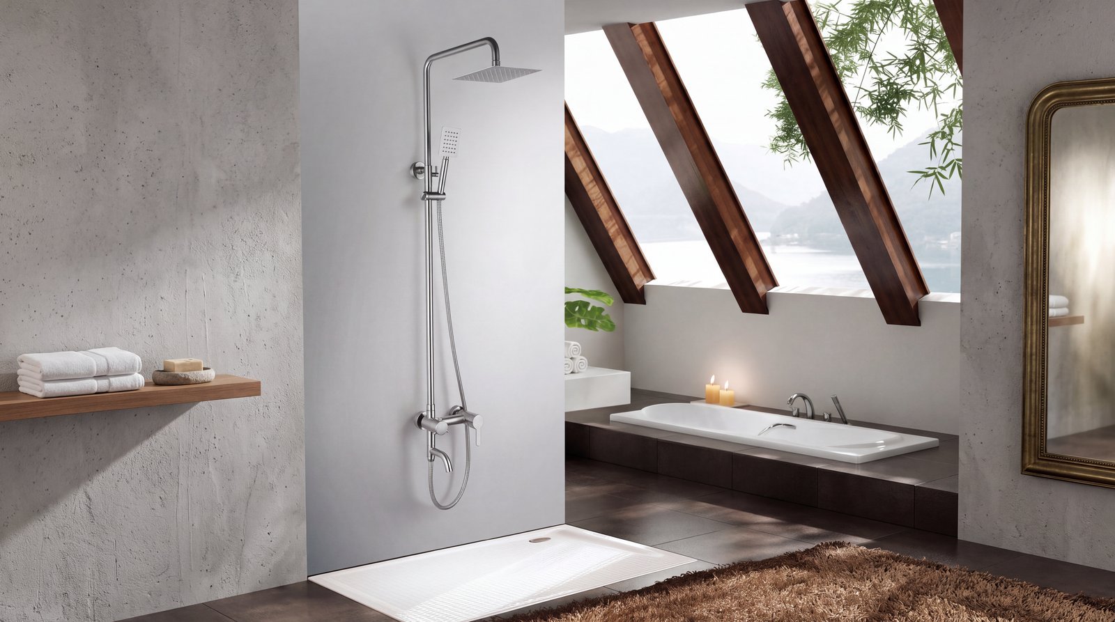 Slim Square Rain Shower Head with Square Hand Shower