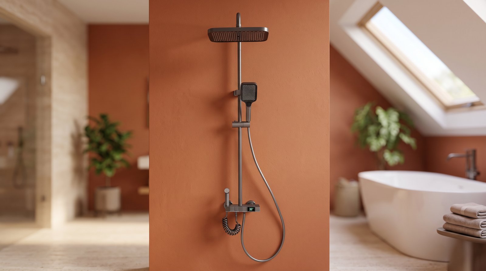 Grey 4-Way Exposed Shower System with Digital Display and Piano Keys | Wholesale Supplier