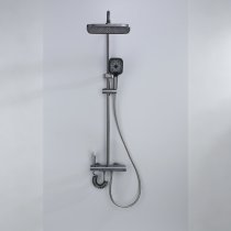 Grey Waterfall Exposed Shower System with Glass Shelf and LED Display Wholesale Supplier