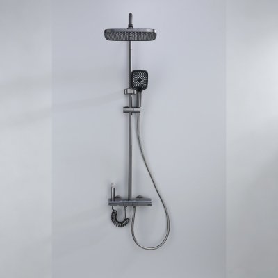 Grey Waterfall Exposed Shower System with Glass Shelf and LED Display Wholesale Supplier