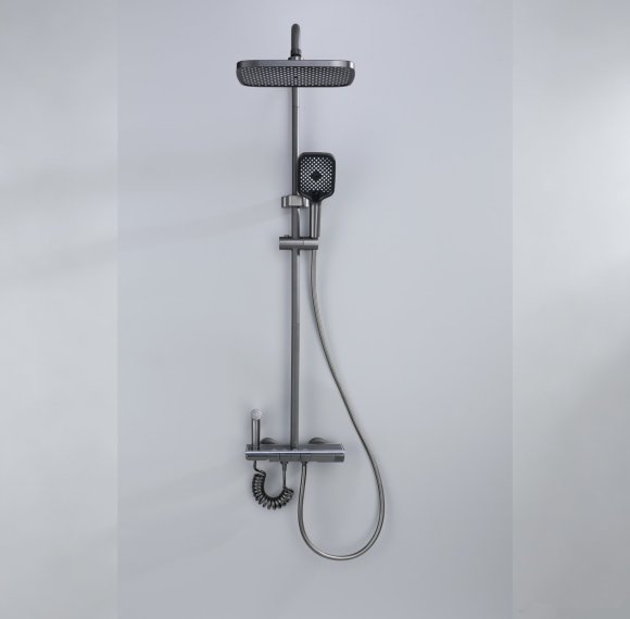 Grey Waterfall Exposed Shower System with Glass Shelf and LED Display Wholesale Supplier