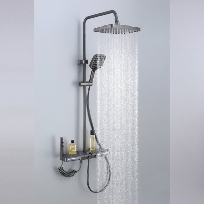 Grey Waterfall Shower System with Glass Shelf and Multi-Spray Handheld Wholesale Supplier