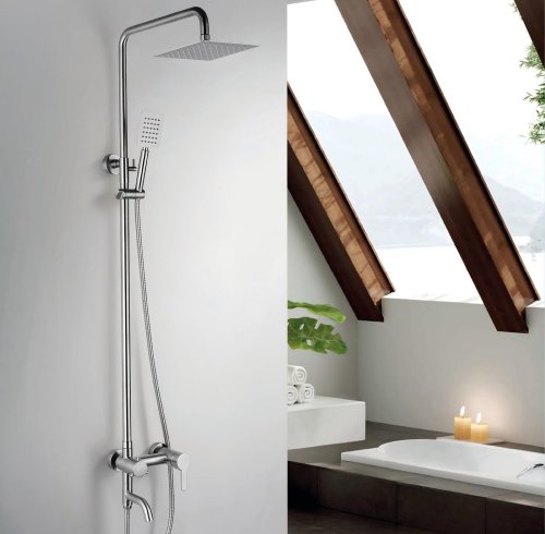 Brushed Nickel Exposed Shower System Manufacturer with Square Rain Shower and Spout
