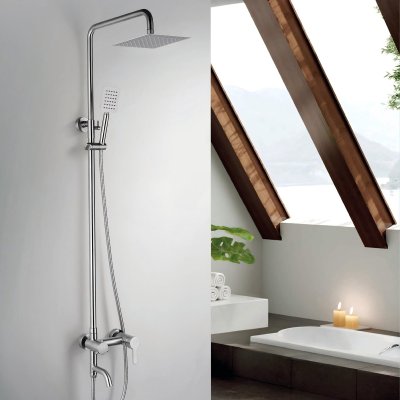 Brushed Nickel Exposed Shower System Manufacturer with Square Rain Shower and Spout