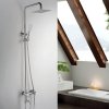 Brushed Nickel Exposed Shower System Manufacturer with Square Rain Shower and Spout