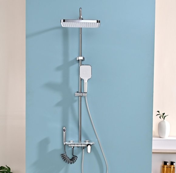 Chrome 4-Way Exposed Shower System with Piano Button Control Wholesale Supplier