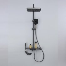 Grey Waterfall Shower System with Glass Shelf and Multi-Spray Handheld Wholesale Supplier