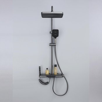 Grey Waterfall Shower System with Glass Shelf and Multi-Spray Handheld Wholesale Supplier