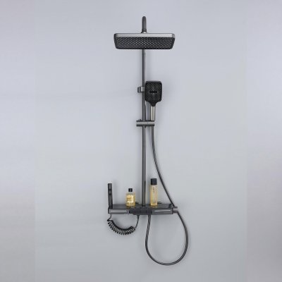 Grey Waterfall Shower System with Glass Shelf and Multi-Spray Handheld Wholesale Supplier