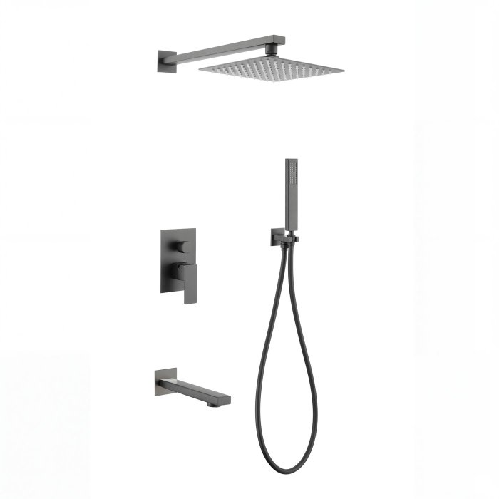 Grey 3-Way Concealed Shower System Supplier with Hand Shower and Water Outlet