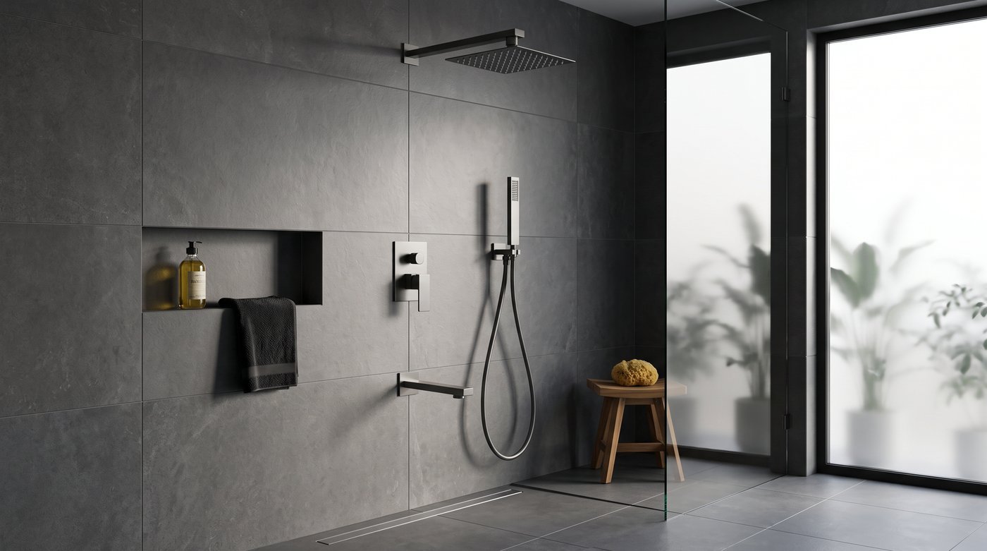 Grey 3-Way Concealed Shower System Supplier with Hand Shower and Water Outlet