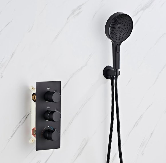 Matte Black Thermostatic Concealed Shower System Manufacturer with 3 Functions