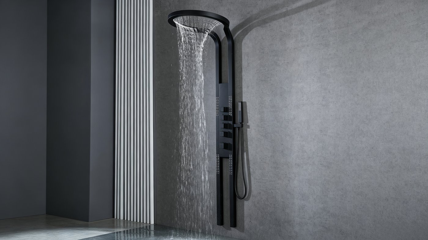 Matte Black Shower Panel System Supplier with Rainfall and Body Jets
