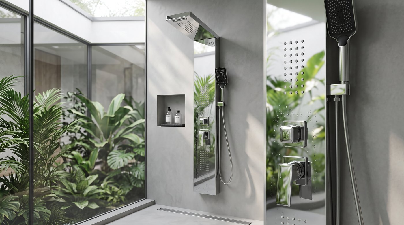 Chrome Shower Panel System Supplier with Rainfall and Hand Shower for Hotels