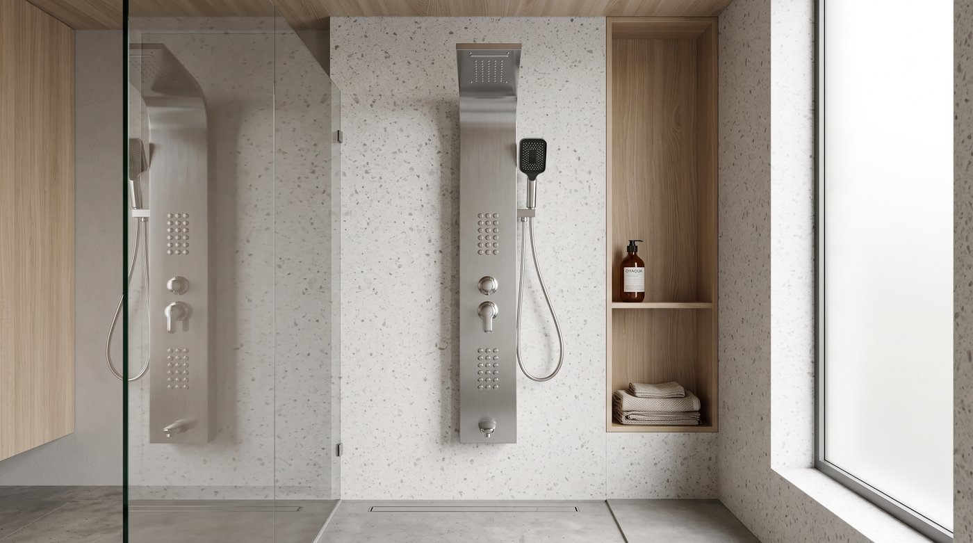 Chrome Multi-Function Shower Panel Wholesale Supplier with Rainfall and Body Jets
