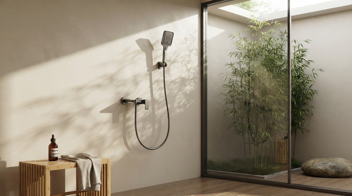 Grey Wall Mounted Bathtub Faucet with Handheld Spray and Piano Keys Wholesale Supplier