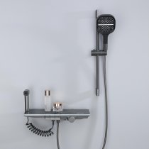 Grey Wall Mounted Bathtub Faucet with Waterfall Outlet and Spray Gun Luxury Supplier
