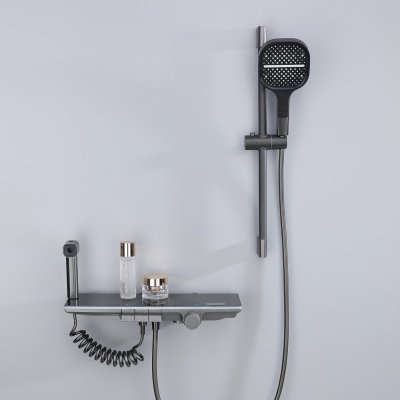 Grey Wall Mounted Bathtub Faucet with Waterfall Outlet and Spray Gun Luxury Supplier
