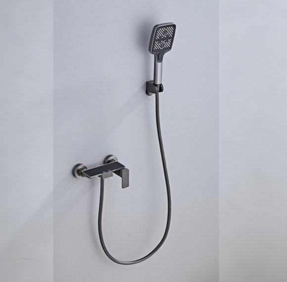 Grey Wall Mounted Bathtub Faucet with Handheld Spray and Piano Keys Wholesale Supplier