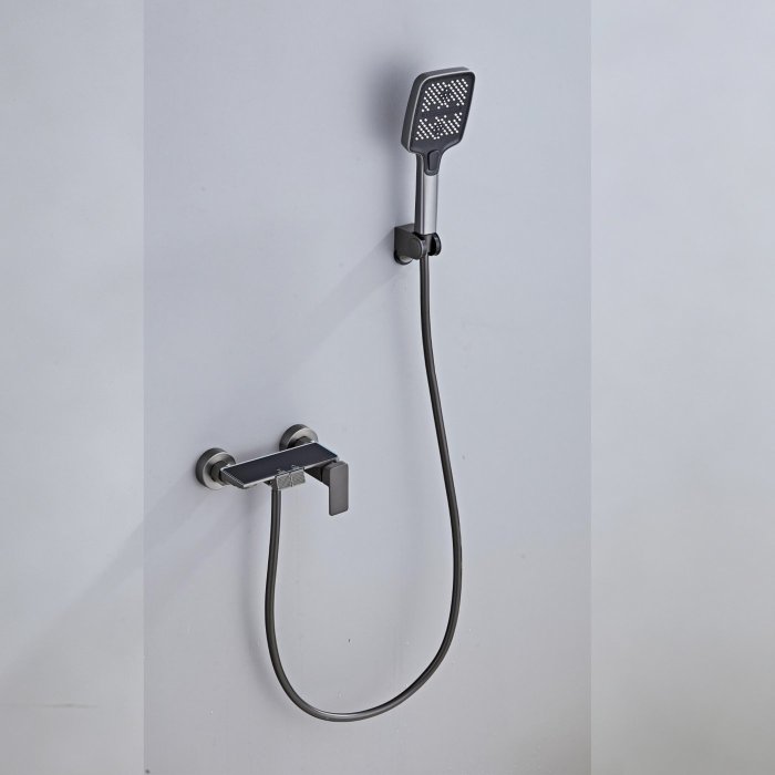 Grey Wall Mounted Bathtub Faucet with Handheld Spray and Piano Keys Wholesale Supplier