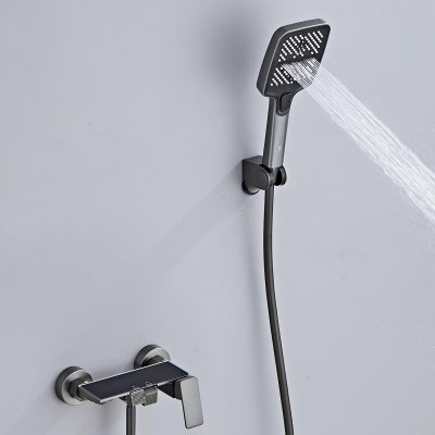 Grey Wall Mounted Bathtub Faucet with Handheld Spray and Piano Keys Wholesale Supplier